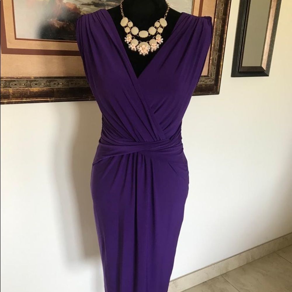 Beautiful Plum Purple V neck plunge RL dress 4 